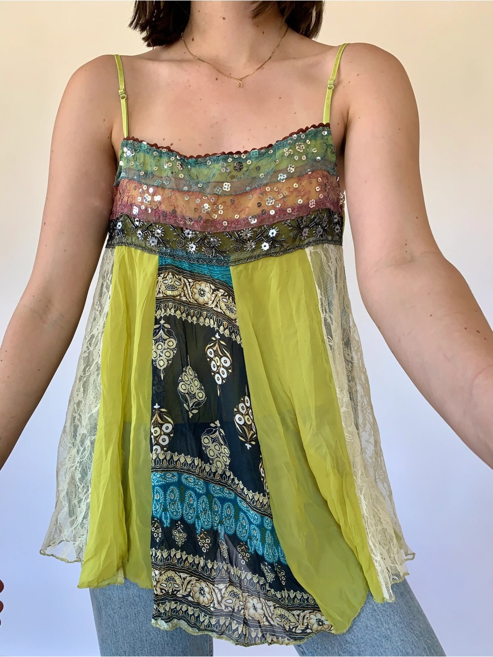 Y2K fairy core patchwork beaded tank top